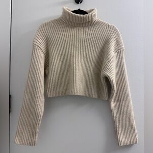 Beige Ribbed Turtleneck Sweater